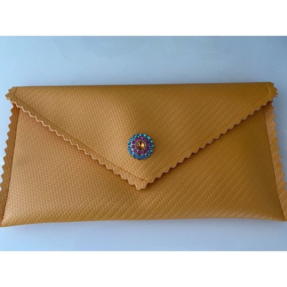 Stash Bag By John Galt Orange Clutch With Rhinestones Magnetic Close NWOT 9"X5" - Picture 3 of 16